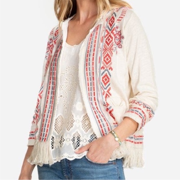 Johnny Was Jackets & Blazers - JOHNNY WAS Yatzil Embroidered Fringe Jacket in Vanilla Size L